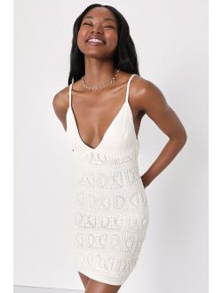 Palm Tree Paradise Ivory Crochet Sleeveless Mini Dress