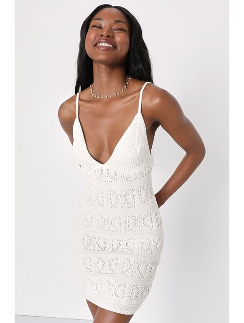 Lulus Palm Tree Paradise Ivory Crochet Sleeveless Mini Dress