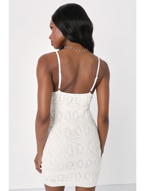 Lulus Palm Tree Paradise Ivory Crochet Sleeveless Mini Dress