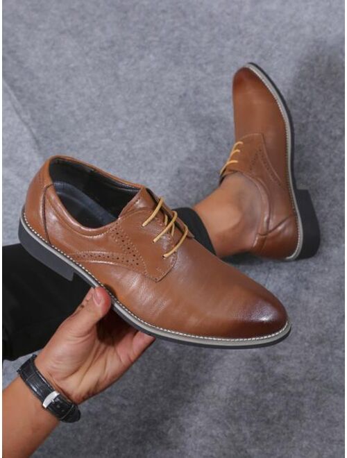 JOPK Shoes Men Perforated Detail Lace-up Front Dress Shoes, Business Derby Shoes For Outdoor