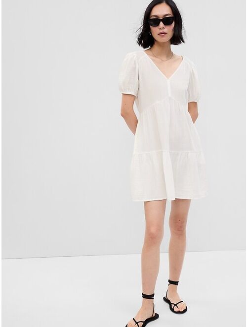 Gap Crinkle Gauze Puff Sleeve Tiered Mini Dress