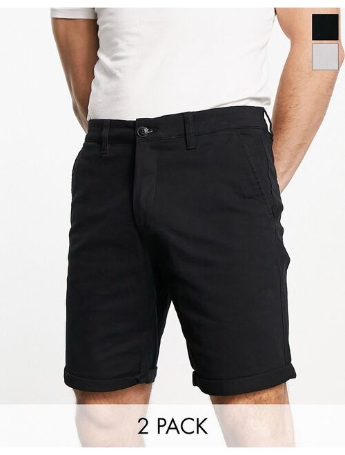 Jack & Jones 2 pack chino shorts in gray and black