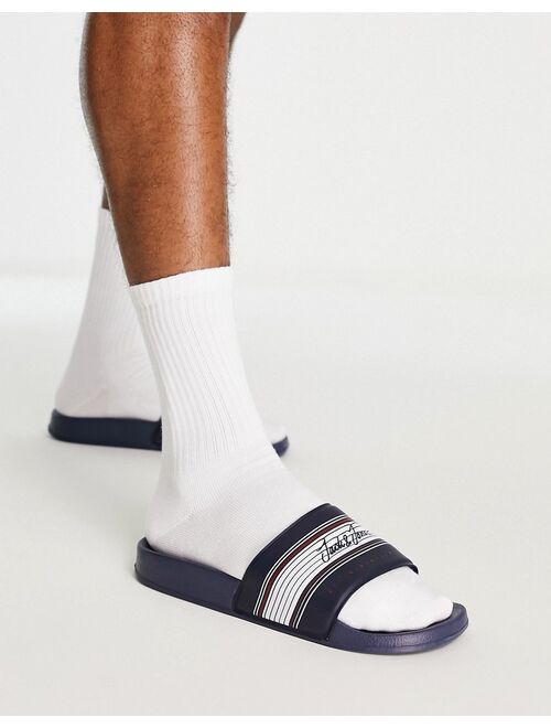 Jack & Jones logo slides in navy