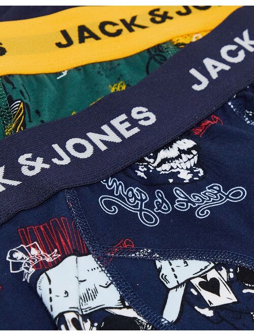 Jack & Jones 3 pack trunks in skull print in navy