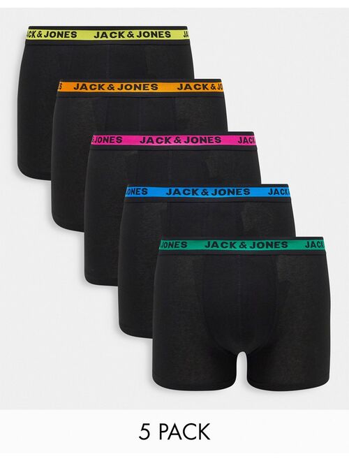 Jack & Jones 5 pack trunks with contrast color waistband in black