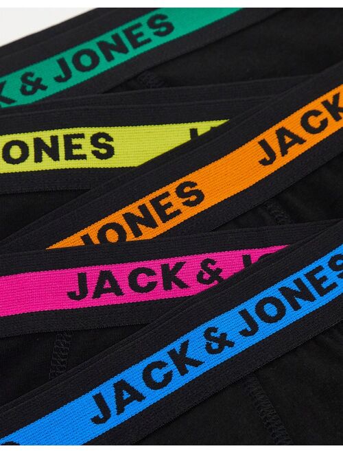 Jack & Jones 5 pack trunks with contrast color waistband in black