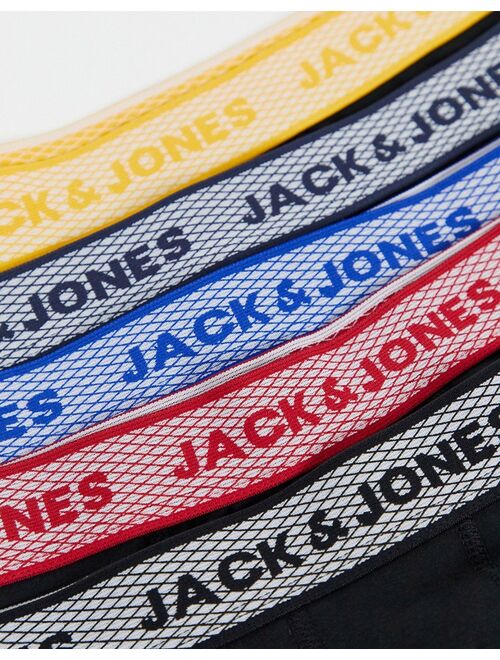 Jack & Jones 5 pack trunks with contrast waistband in black