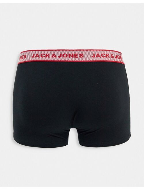 Jack & Jones 5 pack trunks with contrast waistband in black