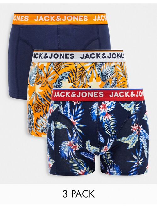 Jack & Jones 3 pack floral trunks in navy and orange