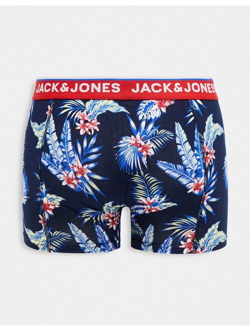 Jack & Jones 3 pack floral trunks in navy and orange