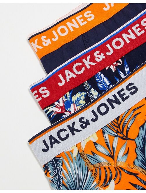 Jack & Jones 3 pack floral trunks in navy and orange