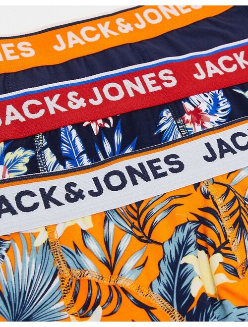 Jack & Jones 3 pack floral trunks in navy and orange