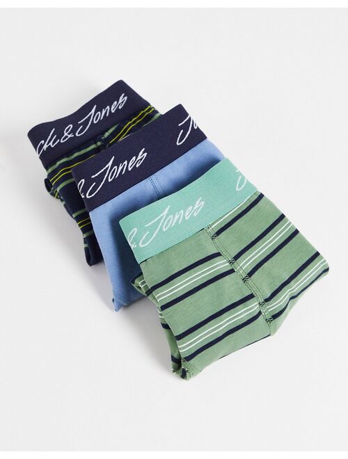 Jack & Jones 3 pack trunks in green and blue stripe