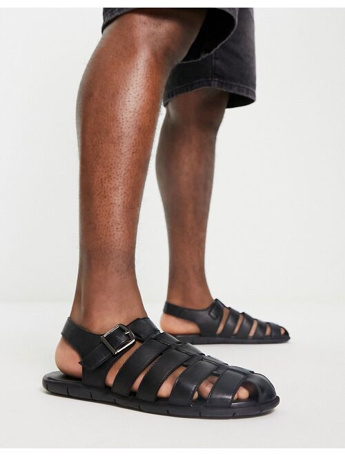 Jack & Jones leather strap sandal in black