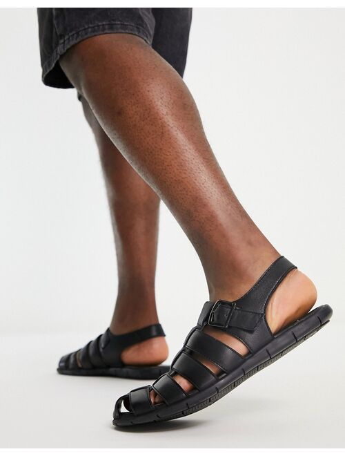 Jack & Jones leather strap sandal in black