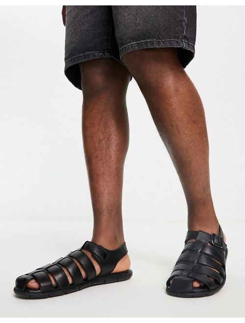 Jack & Jones leather strap sandal in black