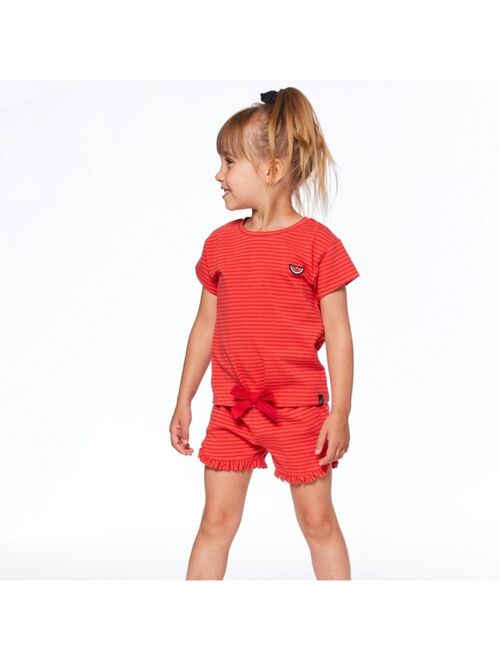 DEUX PAR DEUX Girl Organic Cotton Striped Short With Frill Red - Toddler|Child