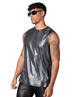 Men's Metallic Tank Top T Shirt Sleeveless Round Neck Club Party Top