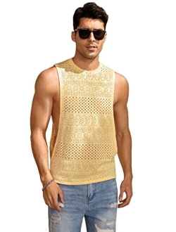 Men's Metallic Tank Top T Shirt Sleeveless Round Neck Club Party Top