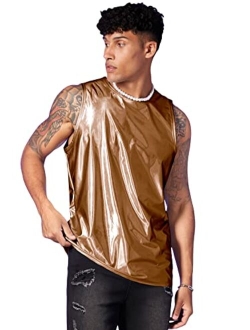 Men's Metallic Tank Top T Shirt Sleeveless Round Neck Club Party Top