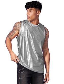 Men's Metallic Tank Top T Shirt Sleeveless Round Neck Club Party Top