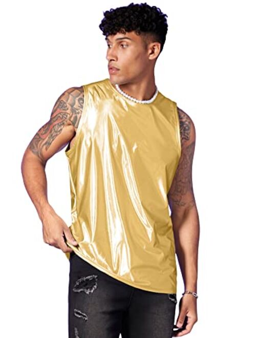 WDIRARA Men's Metallic Tank Top T Shirt Sleeveless Round Neck Club Party Top