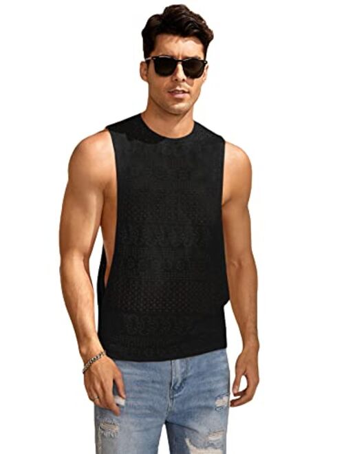 WDIRARA Men's Metallic Tank Top T Shirt Sleeveless Round Neck Club Party Top