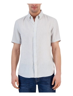 Men's Linen Printed Slim-Fit Button-Down Shirt