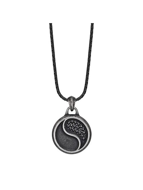 Men's LYNX Black Ion Plated Stainless Steel Black Cubic Zirconia Yin Yang Pendant Necklace