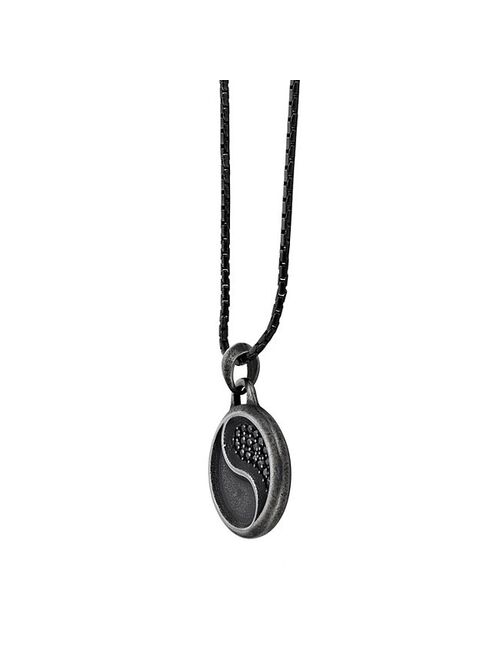 Men's LYNX Black Ion Plated Stainless Steel Black Cubic Zirconia Yin Yang Pendant Necklace