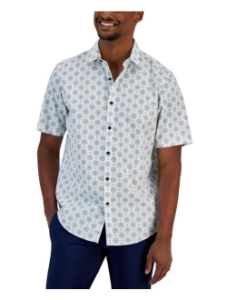 Men's Manu Classic-Fit Stretch Medallion-Print Button-Down Shirt, Created for Macy's