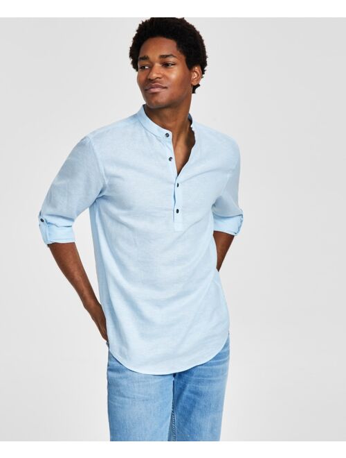 INC International Concepts Men's Regular-Fit Linen Popover Shirt, Created for Macy's
