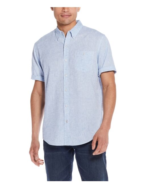 Weatherproof Vintage Men's Linen Cotton Slub Short Sleeve Button Down Shirt