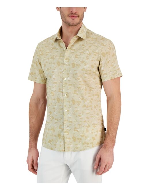 Michael Kors Men's Slim-Fit Stretch Tonal Floral Print Short-Sleeve Button-Up Shirt