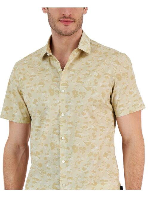 Michael Kors Men's Slim-Fit Stretch Tonal Floral Print Short-Sleeve Button-Up Shirt