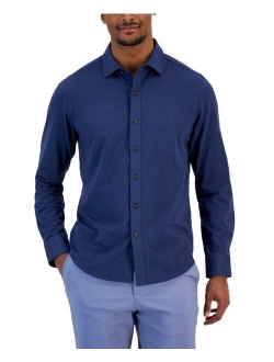 Men's Classic-Fit Heathered Jersey-Knit Button-Down Shirt, Created for Macy's