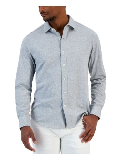 Men's Classic-Fit Heathered Jersey-Knit Button-Down Shirt, Created for Macy's