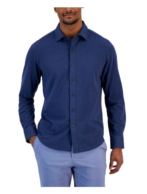 Alfani Men's Classic-Fit Heathered Jersey-Knit Button-Down Shirt, Created for Macy's