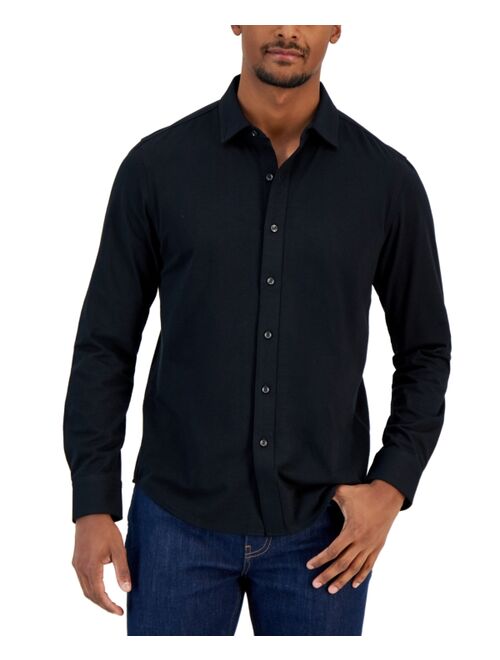 Alfani Men's Classic-Fit Heathered Jersey-Knit Button-Down Shirt, Created for Macy's