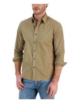 Men's Slim-Fit Solid Garment Dyed Long-Sleeve Button-Up Shirt