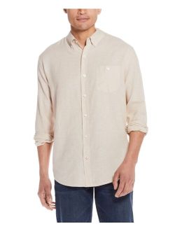 Men's Linen Cotton Long Sleeve Button Down Shirt