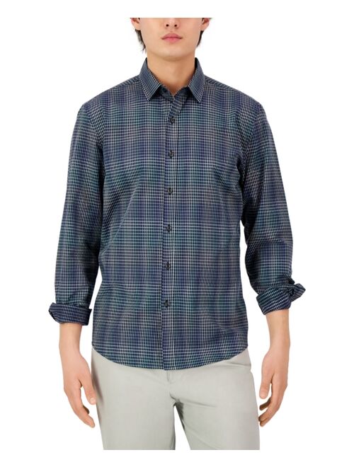 Alfani Men's Regular-Fit Gradient Plaid Long-Sleeve Button-Up Shirt, Created for Macy's