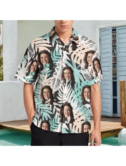 Julichas Custom Hawaiian Shirt for Men Funny Hawaiian Shirt with Face Personalized Funny Button Up Shirts Hawaiian Floral Shirts