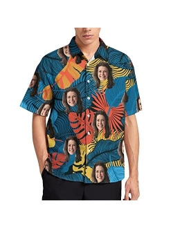 Julichas Custom Hawaiian Shirt for Men Funny Hawaiian Shirt with Face Personalized Funny Button Up Shirts Hawaiian Floral Shirts