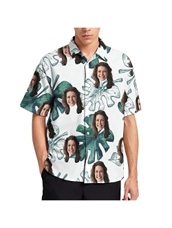 Julichas Custom Hawaiian Shirt for Men Funny Hawaiian Shirt with Face Personalized Funny Button Up Shirts Hawaiian Floral Shirts