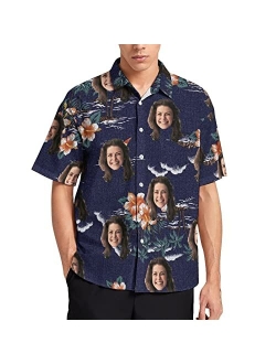 Julichas Custom Hawaiian Shirt for Men Funny Hawaiian Shirt with Face Personalized Funny Button Up Shirts Hawaiian Floral Shirts