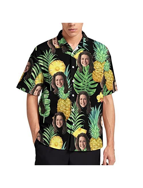 Julichas Custom Hawaiian Shirt for Men Funny Hawaiian Shirt with Face Personalized Funny Button Up Shirts Hawaiian Floral Shirts