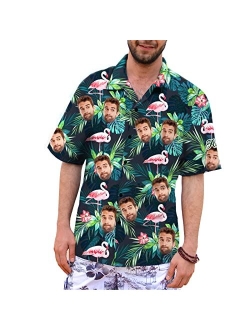 Veelu Mens Hawaiian Shirts Custom Face and Name Hawaiian Shirt Short Sleeve Casual Funky Flower Flamingo Beach Shirts Men's Gifts