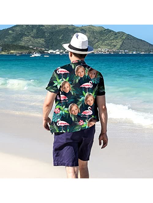 Veelu Mens Hawaiian Shirts Custom Face and Name Hawaiian Shirt Short Sleeve Casual Funky Flower Flamingo Beach Shirts Men's Gifts