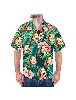 Generic Custom Photo Face Shirt - Custom Men's Face Photo Short Sleeve Casual Button Funky All Over Print Hawaiian Shirt